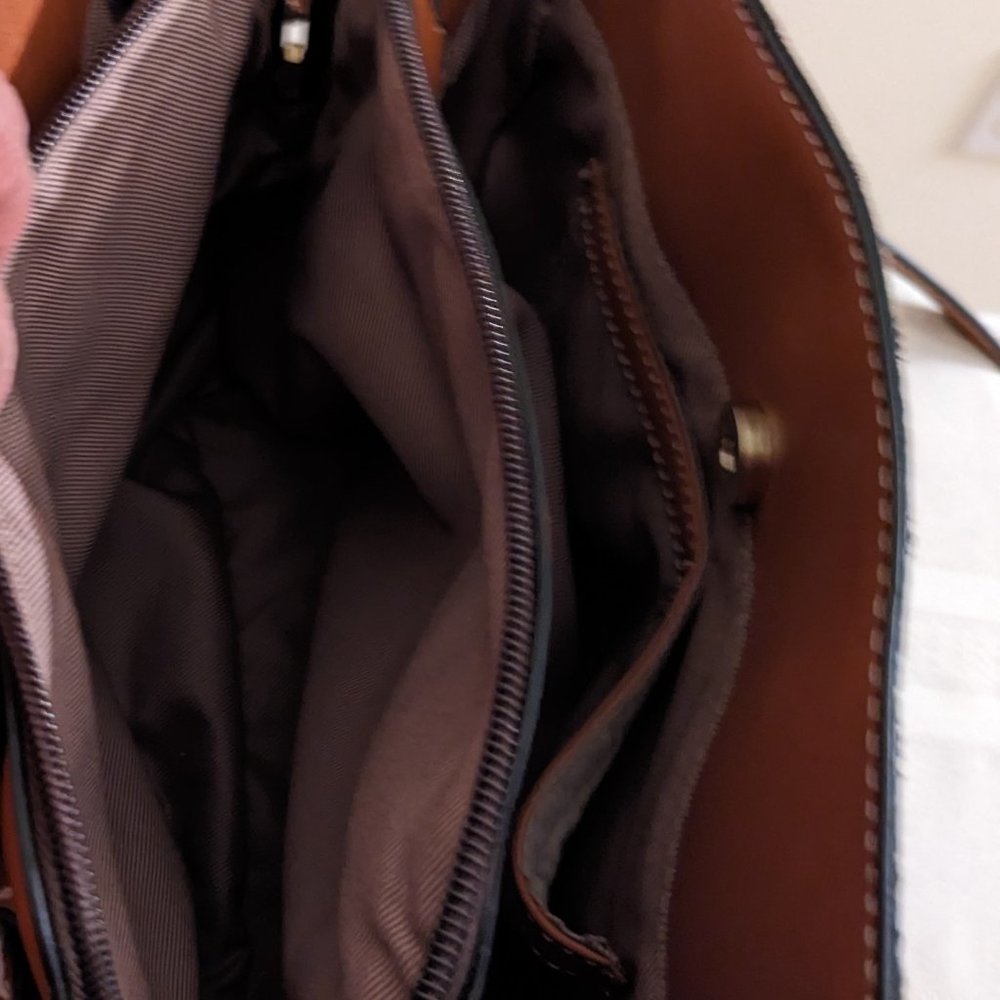 London Fog, Dark Brown Logo Canvas , Kate Satchel Style, Slightly use. - Picture 9 of 12